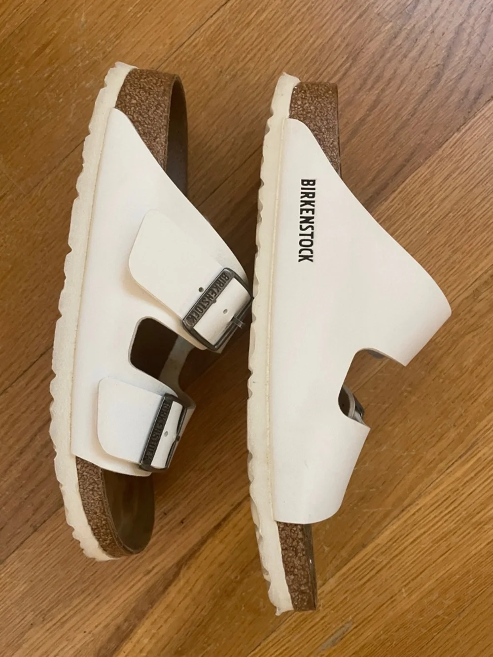 Birkenstock White Double-Strap Sandals with Silver Buckles 8 EUC - Picture 7 of 8